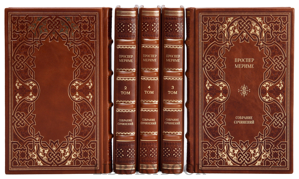 Коллекционное издание книги Проспер Мериме. Собрание сочинений в 5 томах в кожаном переплете